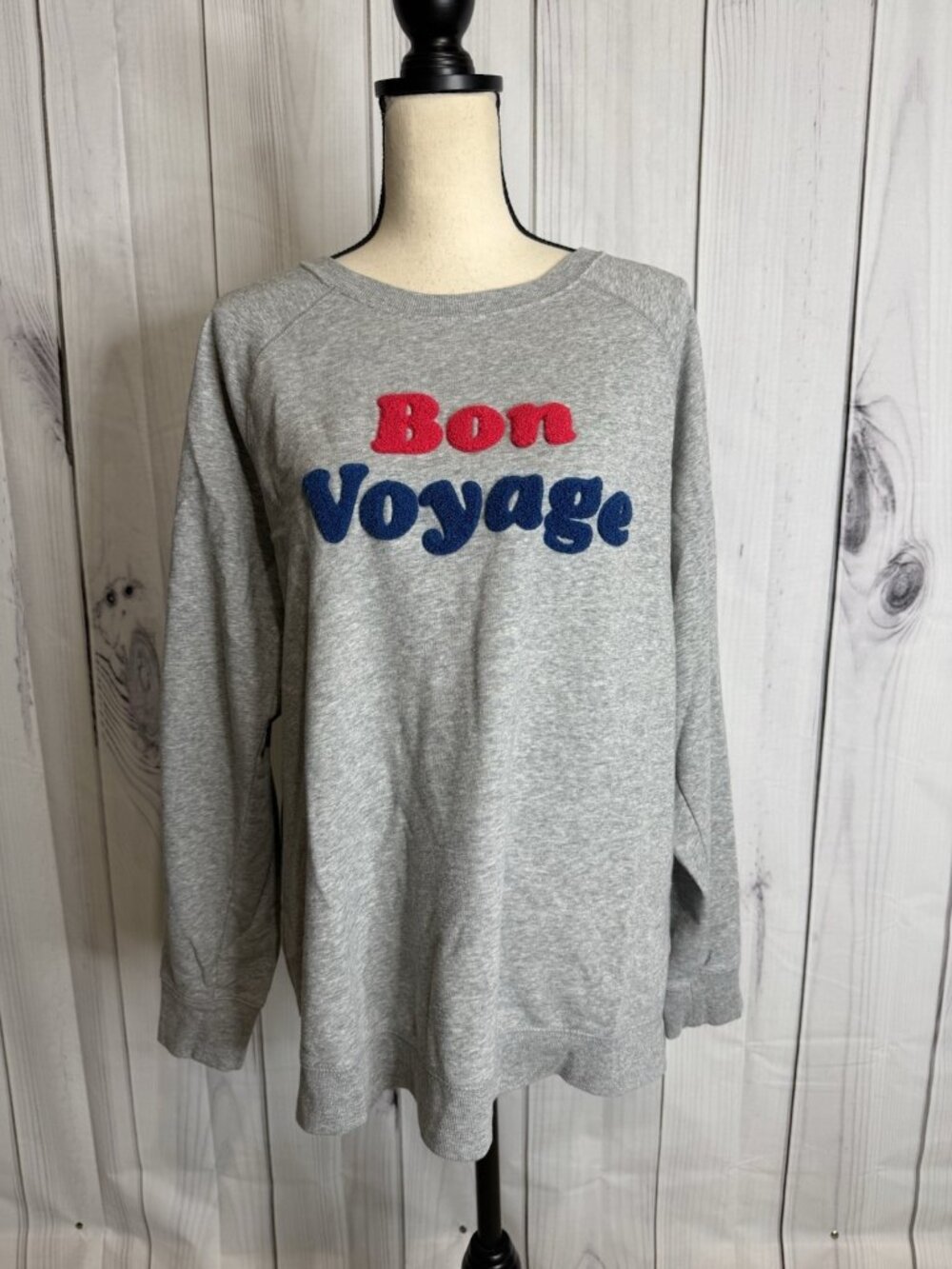 Old Navy Sweatshirt Bon Voyage Size XL Gray Travel Top Cozy Lounge Cruise Vacay